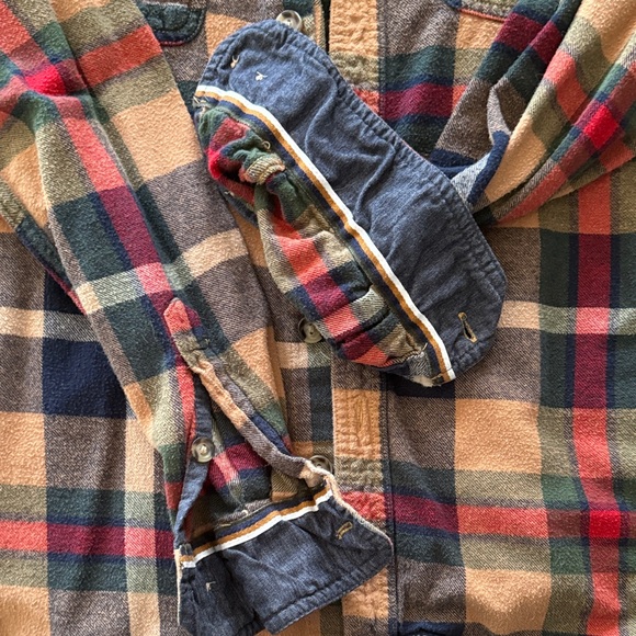 Denim & Flower Plaid Button-Down Shirt in Tan, Navy & Red - Picture 4 of 7